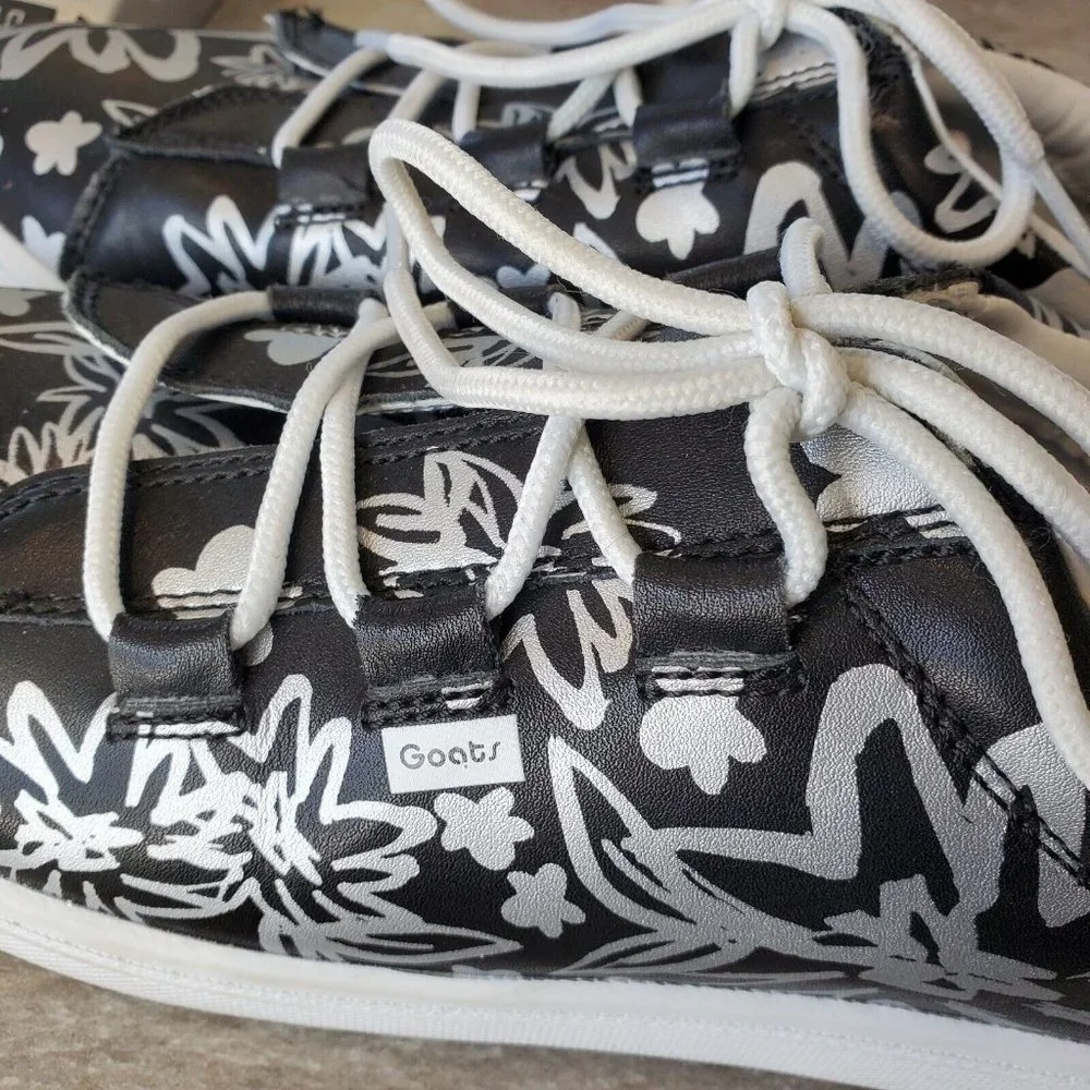 Goats Size 9‎ Sharpie Marker black Silver Leather Laceup Fashion Sneakers Slipon